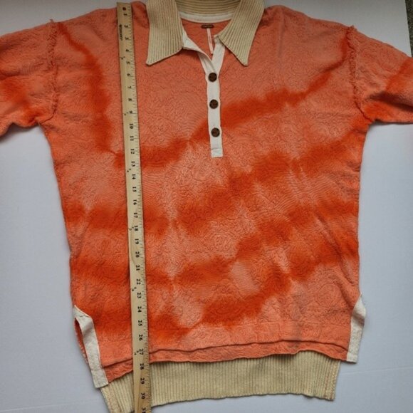 Free People Oversized Orange Peach Polo Sweater Comfy Classic Prep Casual Cute - Picture 14 of 16